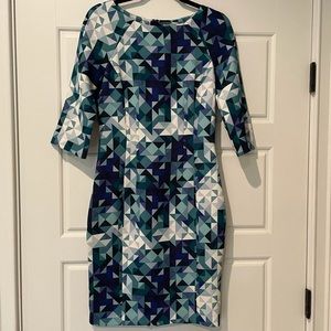H&M teal and blue geometric dress sz 8